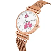 KIARVI GALLERY Clausal Flower Designer Multicolored Dial Rose Gold Magnetic Metal Strap Analog Watch for Girl's and Women (Rose Gold Pink Flower)-thumb2