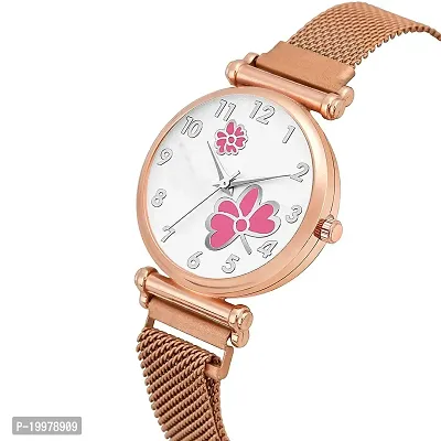 KIARVI GALLERY Clausal Flower Designer Multicolored Dial Rose Gold Magnetic Metal Strap Analog Watch for Girl's and Women (Rose Gold Pink Flower)-thumb3