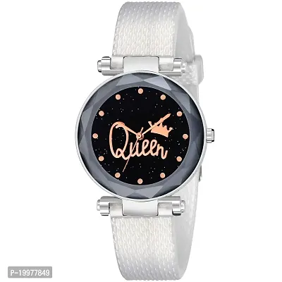 KIARVI GALLERY Silver Queen Dial PU Strap Analog Girl's and Women's Watch (Silver Colored Strap)