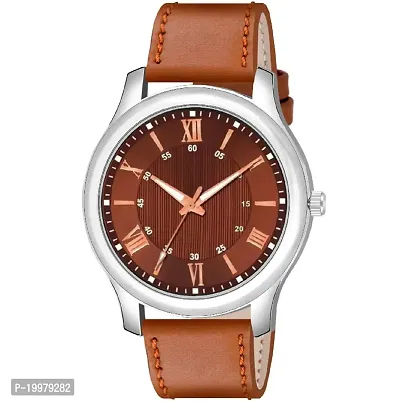 KIARVI GALLERY Analogue Leather Boy's and Men's Watch(Black Dial,Brown Leather Strap) (Brown-BRWN)