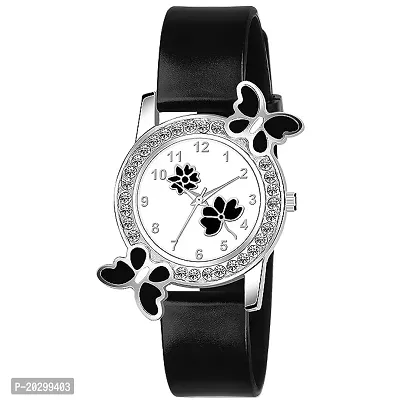 Kiarvi Gallery Analogue Butterfly Dimond Studded Flower Design Dial Pu Strap Analog Girl S And Women S Watch-thumb0