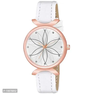 KIARVI GALLERY Analogue Black Full Flower Dial Unique Designer Leather Strap Women's and Girl's Watch (White)