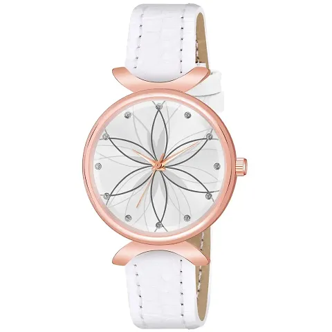 KIARVI GALLERY Analogue Full Flower Dial Unique Designer Leather Strap Women's and Girl's Watch (White)