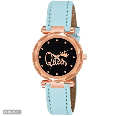 KIARVI GALLERY Analogue Queen Designer Dial Leather Strap Watch for Girls and Women(Pink) (Sky-Blue)