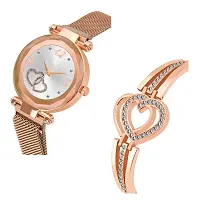 KIARVI GALLERY Rose Gold Heart Dial Magnet Strap Analog Watch and Diamond Studded Rose Gold Bracelet Combo for Girl's and Women-thumb1