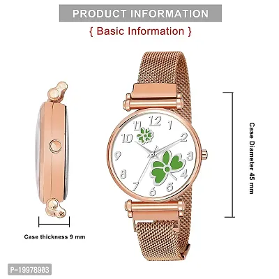 KIARVI GALLERY Clausal Flower Designer Multicolored Dial Rose Gold Magnetic Metal Strap Analog Watch for Girl's and Women (Rose Gold Green Flower)-thumb5