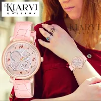 KIARVI GALLERY Multicolor FlowerDesigner Dial Stylish Premium Leather Strap Watch for Girls and Women(Green) (Peach)-thumb4