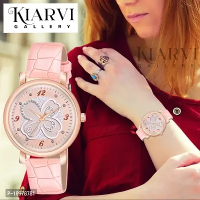 KIARVI GALLERY Multicolor FlowerDesigner Dial Stylish Premium Leather Strap Watch for Girls and Women(Green) (Peach)-thumb5