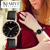 KIARVI GALLERY Analogue Flower Dial Unique Designer Leather Strap Women's and Girl's Watch (Black)-thumb4