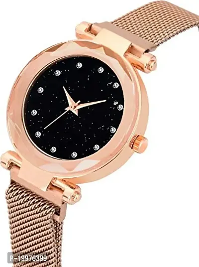 KIARVI GALLERY Black dial 12 Diamond Studded with Gold and Purple Magnetic Strap Analog Watch - for Girls Analog Watch - for Girls-thumb2