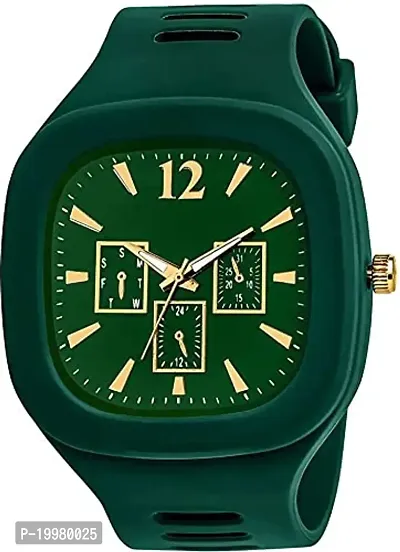 Kiarvi Gallery Squire Dial Silicone Strap Analogue Watch for Men and Boy (Green Colored and Strap)
