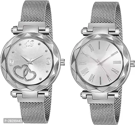 Kiarvi Gallery Silver Dial Designer Combo Magnetic Strep Analog Combo Watch For Girls And Women Pack Of 2