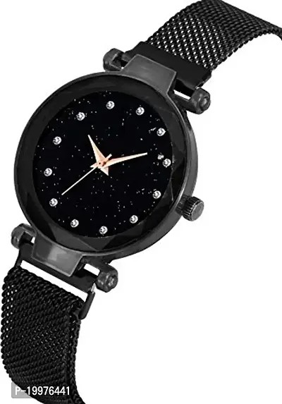 Kiarvi Gallery Black dial 12 Diamond Studded with Black and red Magnetic Strap Analog Watch - for Girls Analog Watch - for Girls-thumb2