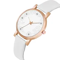 KIARVI GALLERY Analogue Diamond Studded Flower Dial Unique Designer Leather Strap Women's and Girl's Watch (White)-thumb1