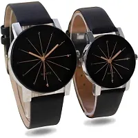 KIARVI GALLERY Black Dial Leather Strep Crystal Combo Watch for Men and Women (Couple Watch)-thumb1