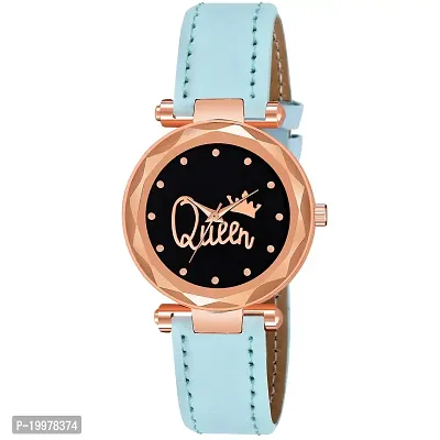 KIARVI GALLERY Analogue Queen Dial Leather Belt Watch for Girl's and Women's (Sky Blue)