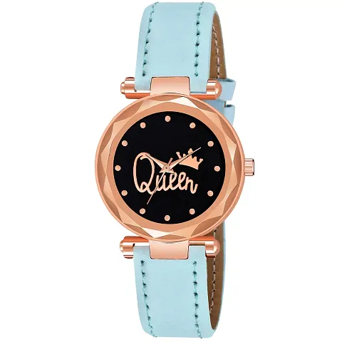 KIARVI GALLERY Analogue Queen Dial Leather Belt Watch for Girl's and Women's (Sky Blue)