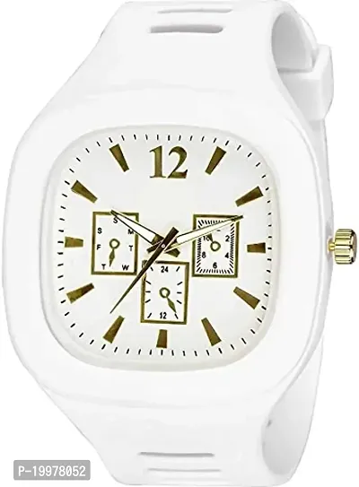 KIARVI GALLERY Squire Dial Silicone Strap Analogue Watch for Men and Boy (White)