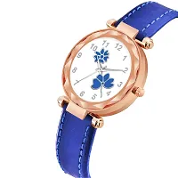 KIARVI GALLERY Analogue Flower Designer Dial Leather Strap Watch for Girls and Women(Black) (Blue)-thumb1