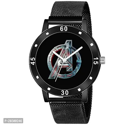 Kiarvi Gallery Analogue Black Avenger Print Dial Magnetic Metal Strap Boys And Mens Watches