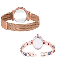 KIARVI GALLERY Rose Gold 12 Diamond Magnet Strap and Blue Diamond Studded Rose Gold Bracelet Combo Analog Watch for Girl's and Women (Pack of 2)-thumb2