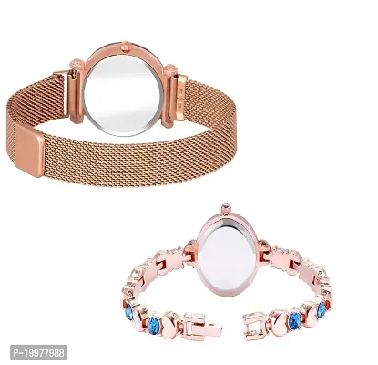 KIARVI GALLERY Rose Gold 12 Diamond Magnet Strap and Blue Diamond Studded Rose Gold Bracelet Combo Analog Watch for Girl's and Women (Pack of 2)-thumb3