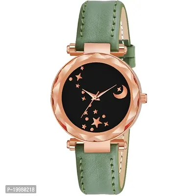 KIARVI GALLERY Analogue Moon Designer Dial Leather Strap Watch for Girls and Women(Peach) (Green)