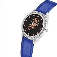 KIARVI GALLERY Analogue Girl's and Women's Watch(Black Silver Princess Dial,Black Leather Strap) (Blue)-thumb1