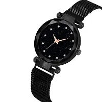 KIARVI GALLERY Clausal 12 Diamond Dial Magnetic Metal Strep Analog Girl's  Women's Watch (Balck)-thumb1