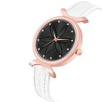 KIARVI GALLERY Analogue Black Full Flower Dial Unique Designer Leather Strap Women's and Girl's Watch (White-Black)-thumb1