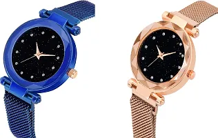 KIARVI GALLERY Blue and Gold Color Magnetic Strap Buckle Combo Watch for Women-thumb1