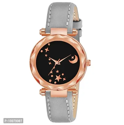 KIARVI GALLERY Analogue Moon Designer Dial Leather Strap Watch for Girls and Women(Peach) (Grey)