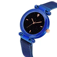 Kiarvi Gallery Black dial and 4 figer with Blue and Gold Magnetic Buckle Starry Belt Analog Watch Quartz Watch for Women-thumb1