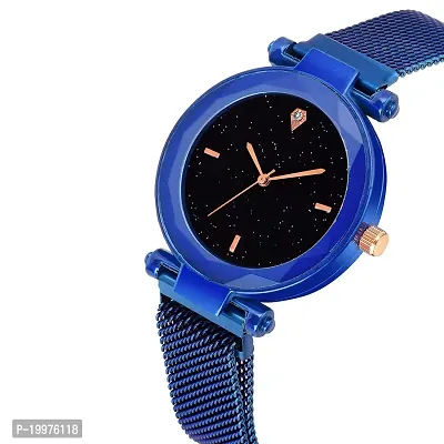 Kiarvi Gallery Black dial and 4 figer with Blue and Gold Magnetic Buckle Starry Belt Analog Watch Quartz Watch for Women-thumb2