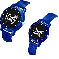 KIARVI GALLERY Analogue Lovers Couple King and Queen Dial PU Strap Men's and Women's Couple Watch(Combo, Pack of 2) (Blue-2)-thumb1