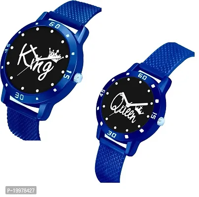 KIARVI GALLERY Analogue Lovers Couple King and Queen Dial PU Strap Men's and Women's Couple Watch(Combo, Pack of 2) (Blue-2)-thumb2