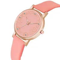 KIARVI GALLERY Analogue Diamond Studded Flower Dial Unique Designer Leather Strap Women's and Girl's Watch (Peach)-thumb1