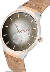 KIARVI GALLERY Brown Color Beige Strep with Date Function Analog Men`s Watch-thumb1