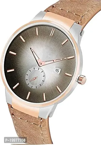 KIARVI GALLERY Brown Color Beige Strep with Date Function Analog Men`s Watch-thumb2