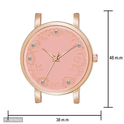 KIARVI GALLERY Analogue Diamond Studded Flower Dial Unique Designer Leather Strap Women's and Girl's Watch (Peach)-thumb3