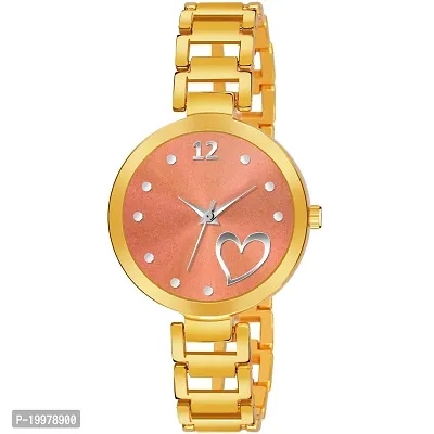 KIARVI GALLERY Analogue Heart Dial Designer Stylish Metal Strap Watch for Girls and Women (Silver-Red) (Gold-Orange)