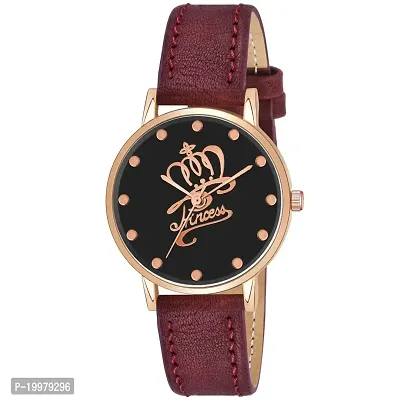 KIARVI GALLERY Analogue Crown Princess Dial Unique Designer Leather Strap Women's and Girl's Watch (Brown)