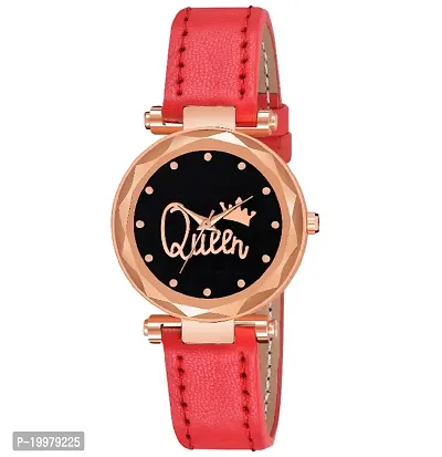 KIARVI GALLERY Analogue Queen Designer Dial Leather Strap Watch for Girls and Women(Pink) (Red)