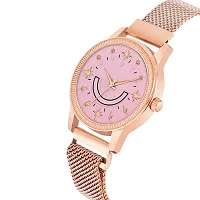 KIARVI GALLERY Analogue Smiley Pink Dial Unique Designer Magnetic Metal Strap Watch for Girl's and Women's (Pink Dial, Rose Gold Strap)-thumb1