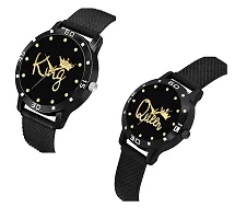 KIARVI GALLERY Analogue King and Queen Dial PU Strap Men's and Women's Couple Watch(Combo, Pack of 2) (Black)-thumb1