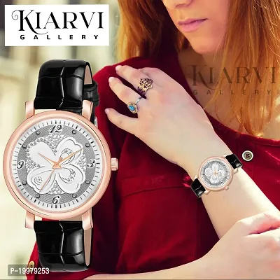 KIARVI GALLERY Multicolor FlowerDesigner Dial Stylish Premium Leather Strap Watch for Girls and Women(Green) (Black)-thumb5