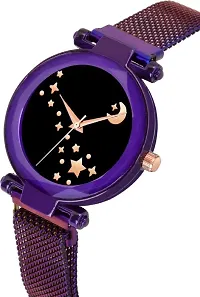 KIARVI GALLERY Purple Moon Star Dial Designer with Magnetic Metal Strap Analog Watch for Girl's and Women-thumb1