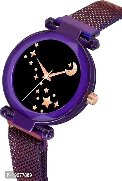 KIARVI GALLERY Purple Moon Star Dial Designer with Magnetic Metal Strap Analog Watch for Girl's and Women-thumb2