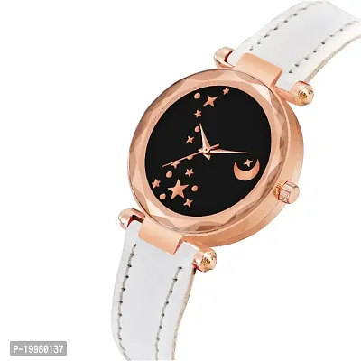 KIARVI GALLERY Analogue Moon Designer Dial Leather Strap Watch for Girls and Women(Peach) (White)-thumb2