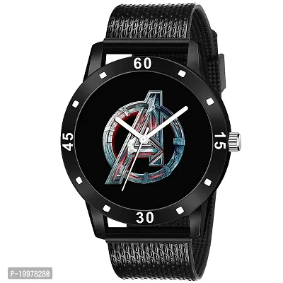 KIARVI GALLERY Analogue Black Avenger Print Dial PU Strap Boys and Men's Watches (Black)